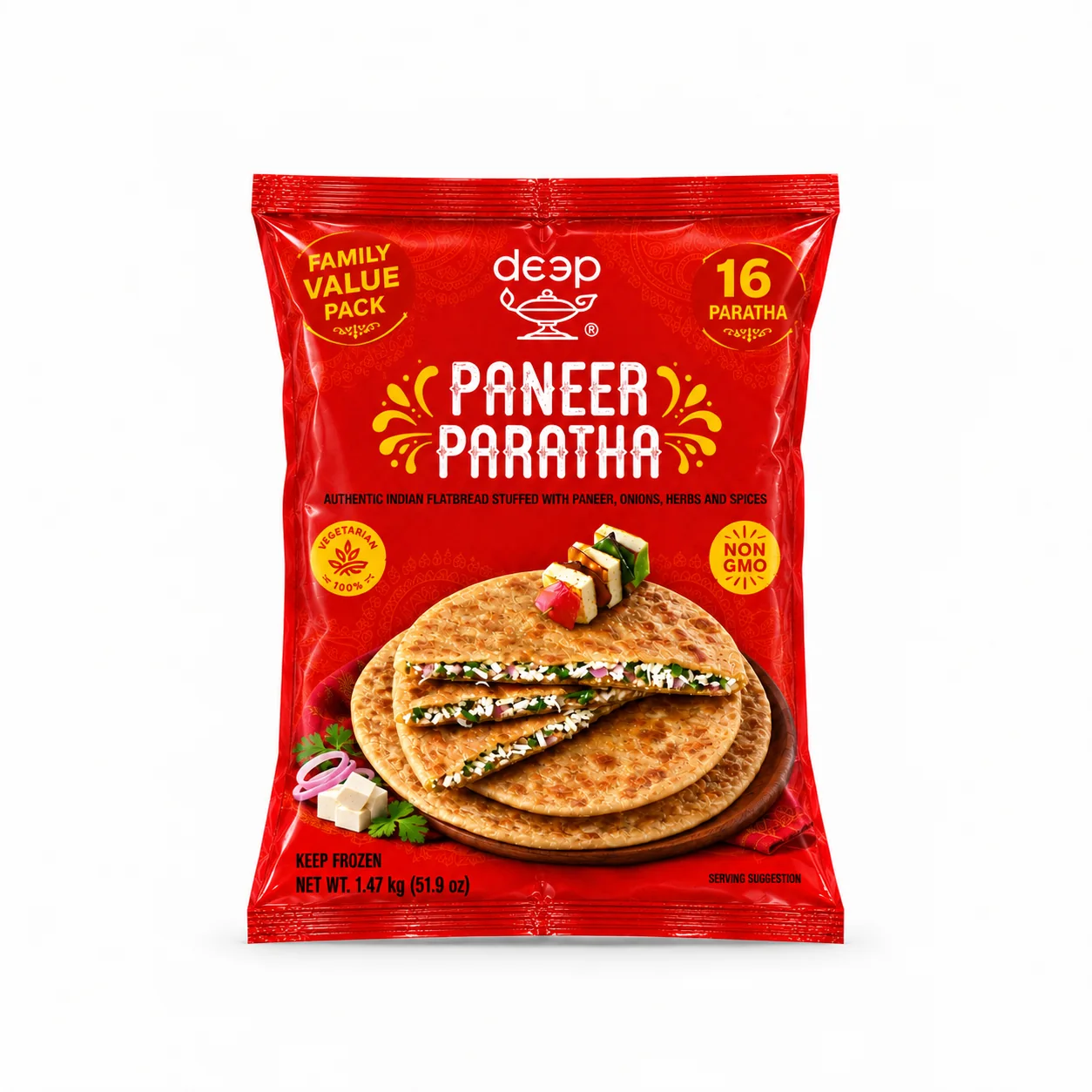 Deep - Paneer Paratha Family Pack Frozen 1.47kg | 16 Pack