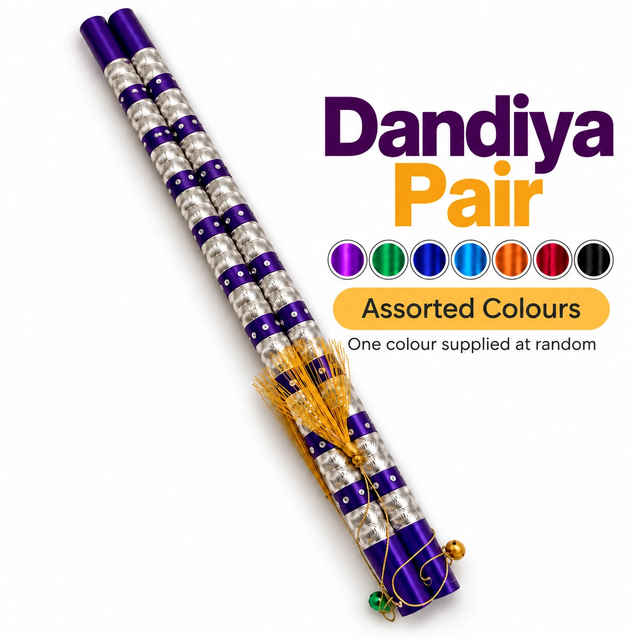 Grocerz - Metal Dandiya Stick Pair for Navratri Garba | 1 Pack