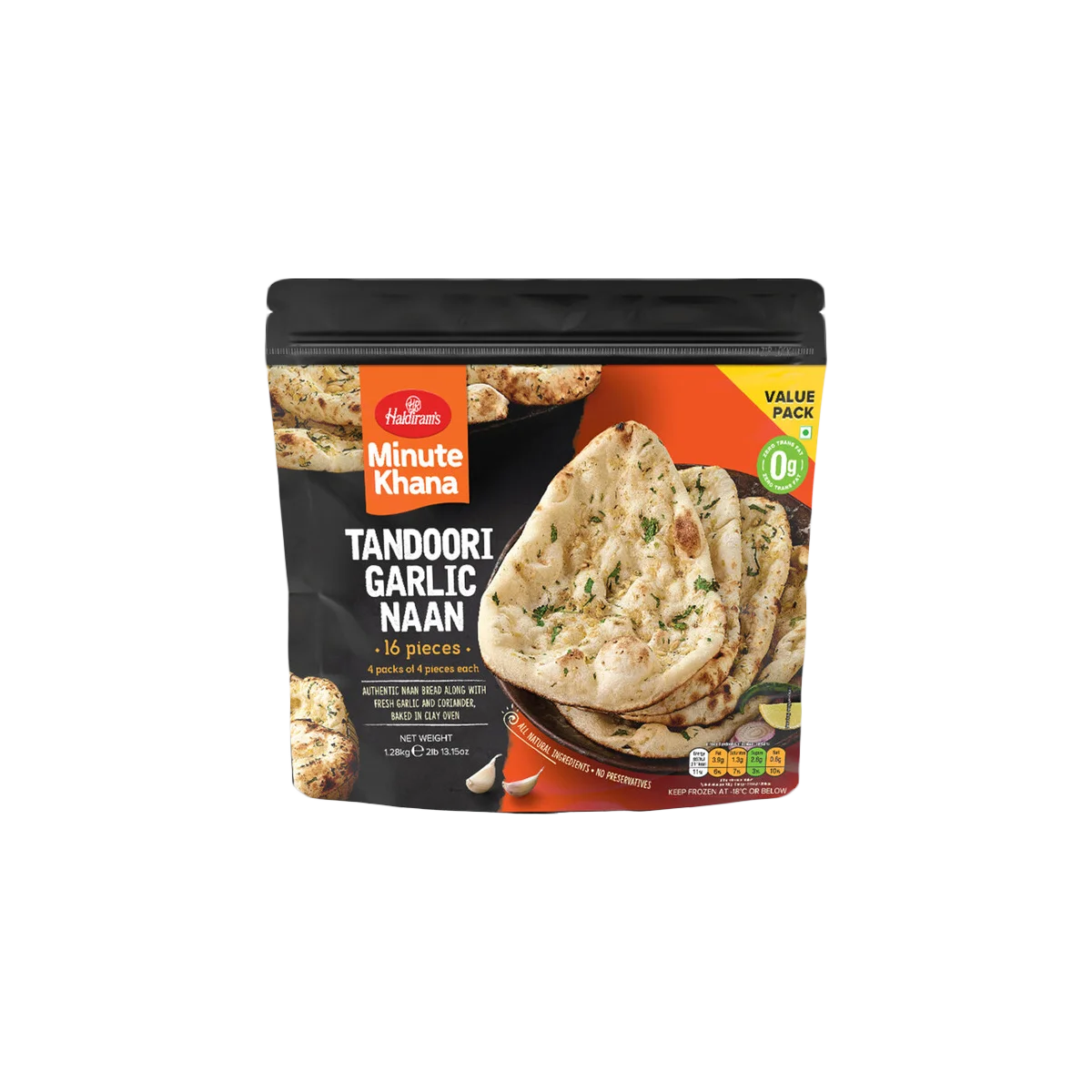 Haldiram's - Tandoori Garlic Naan 1.28kg | 16 Pcs