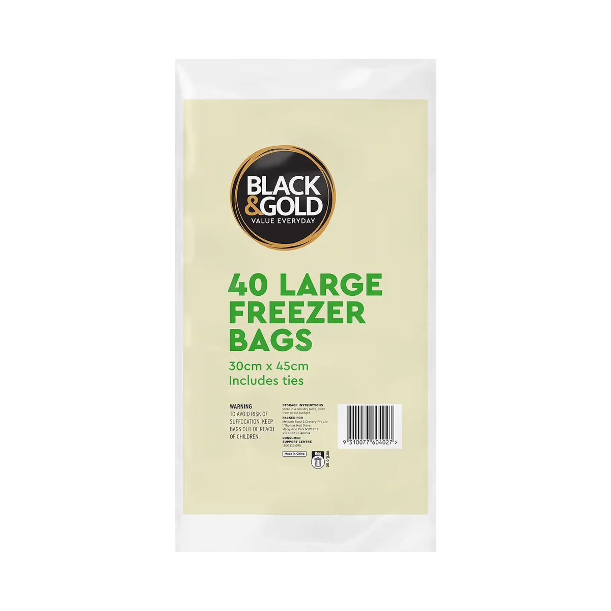 Black & Gold - Freezer Bags Large | 40 Pack