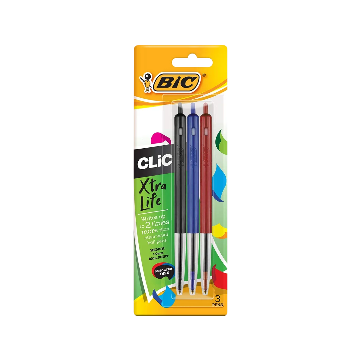 Bic - Clic Retractable Ballpoint Pens Assorted | 3 Pack