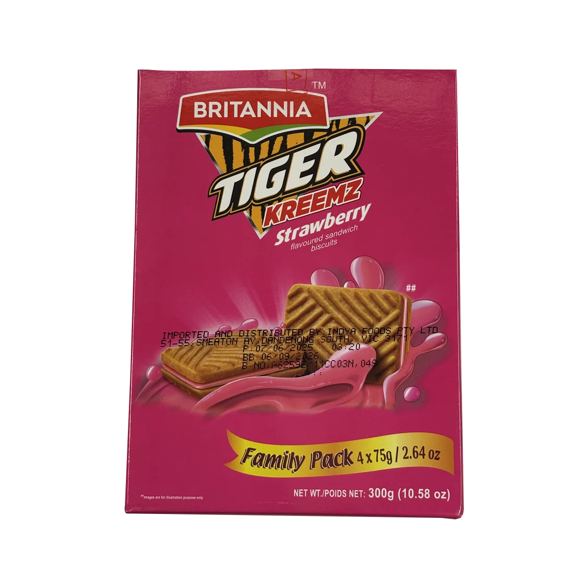 Britannia - Kreemz Strawberry Tiger Biscuits 75gx4 Value Pack | 300g