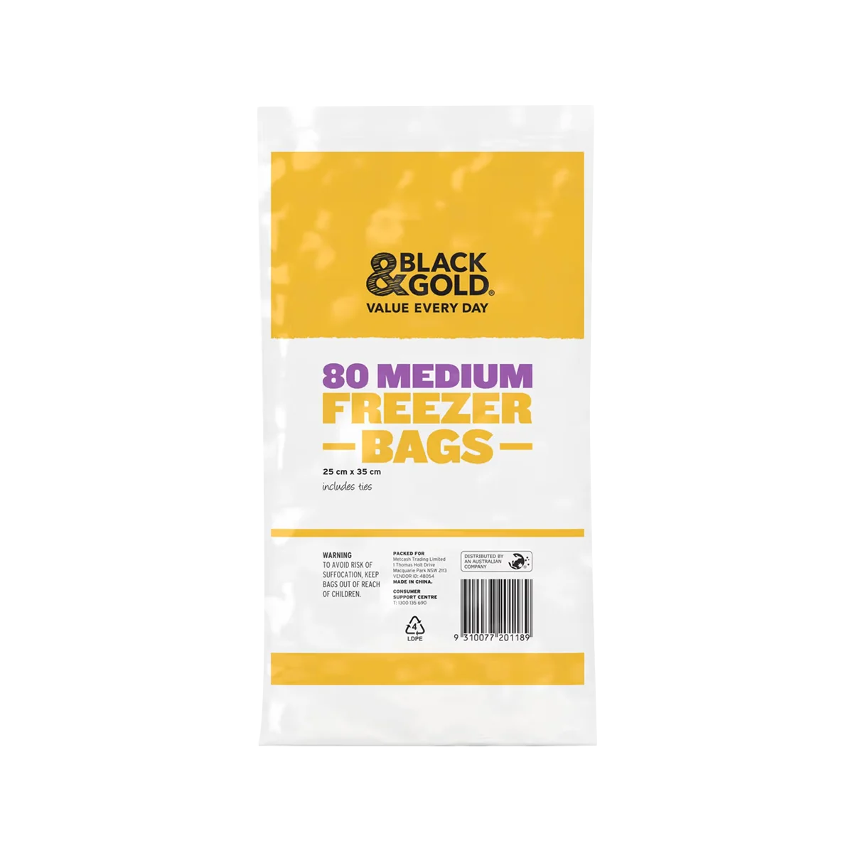 Black & Gold - Freezer Bags Medium | 80 Pack