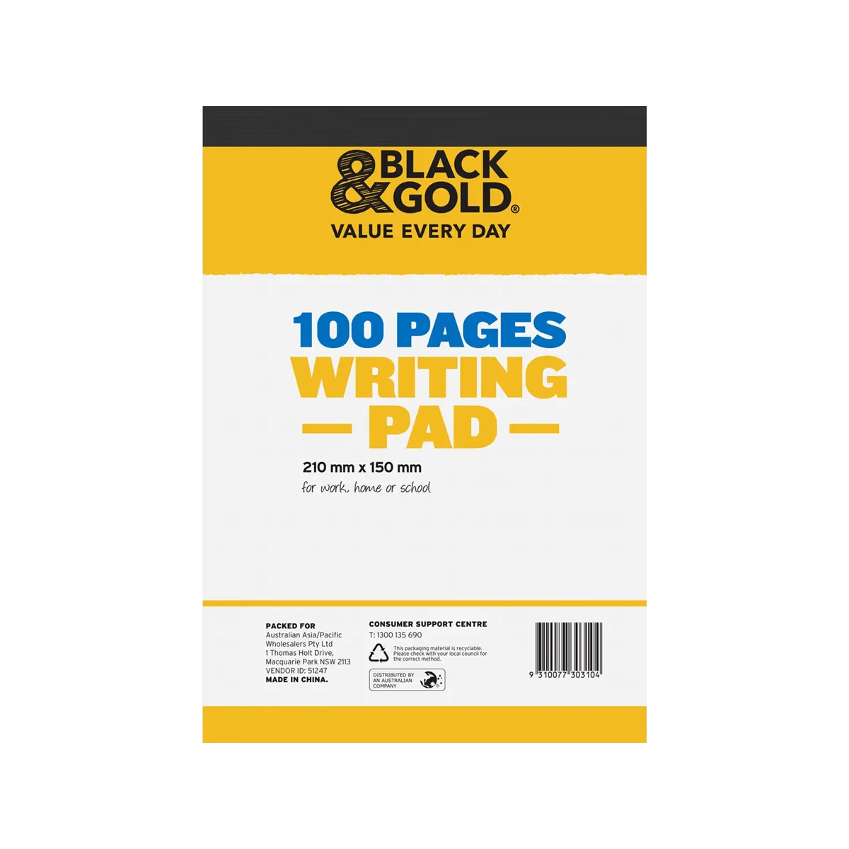 Black & Gold - Writing Pad A5 | 1 Pack