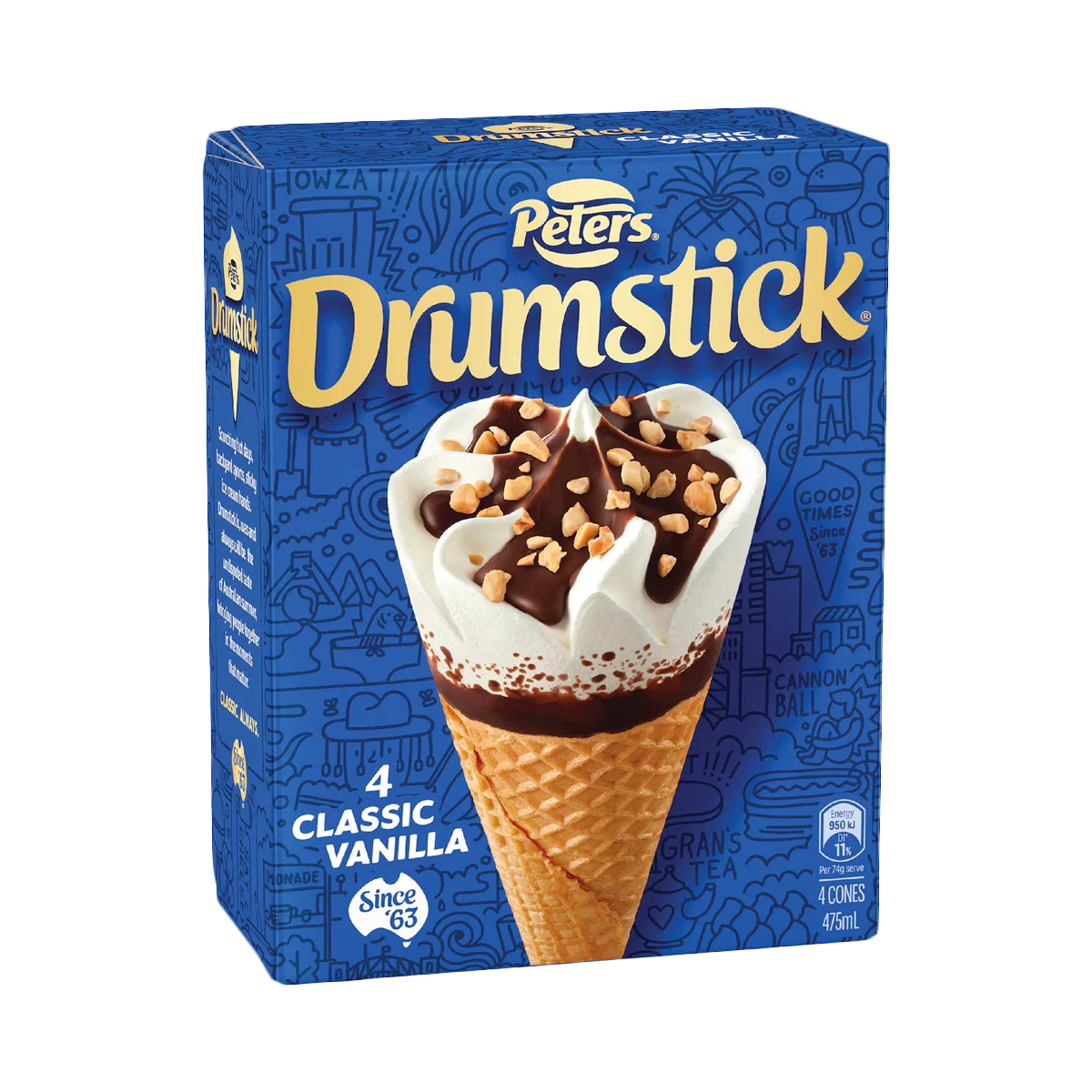 Peters - Drumstick Classic Vanilla Cones 4 Pack | 475ml