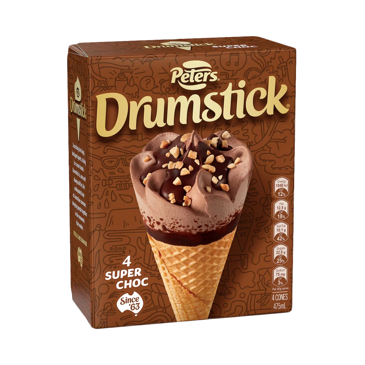 Peters - Drumstick Super Choc Cones 4 Pack | 475ml