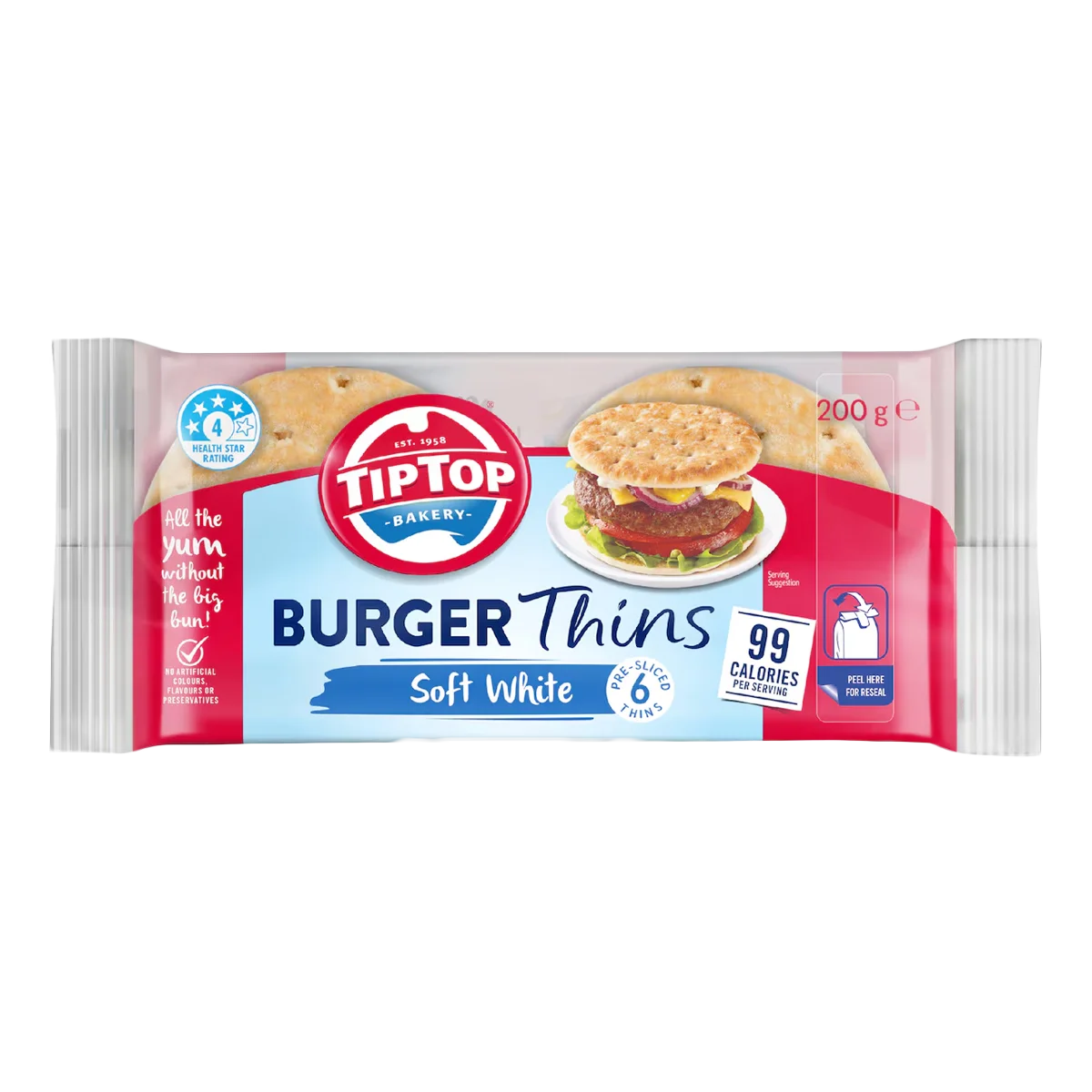 Tip Top- Burger Thins Bread | 6 Pack
