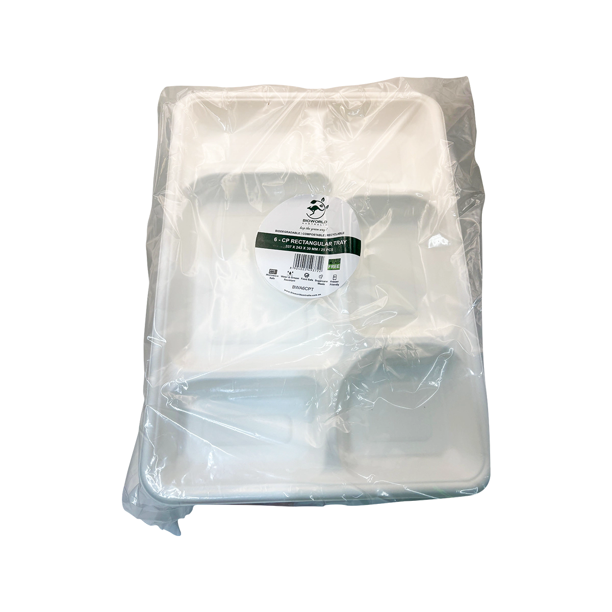 Bio - Biodegradable 6 Compartment Extra Large Tray Plate | 25 Pack