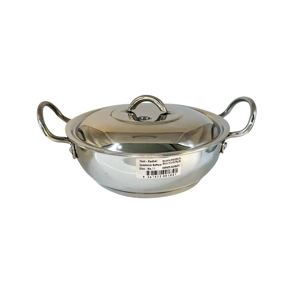 Utella - Stainless Steel Sandwich Bottom Kadahi Wok with Lid Size 11 | 1 Each