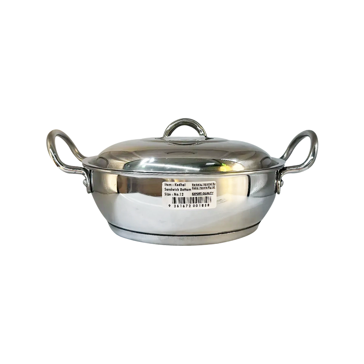 Utella - Stainless Steel Sandwich Bottom Kadahi Wok with Lid Size 12 | 1 Each