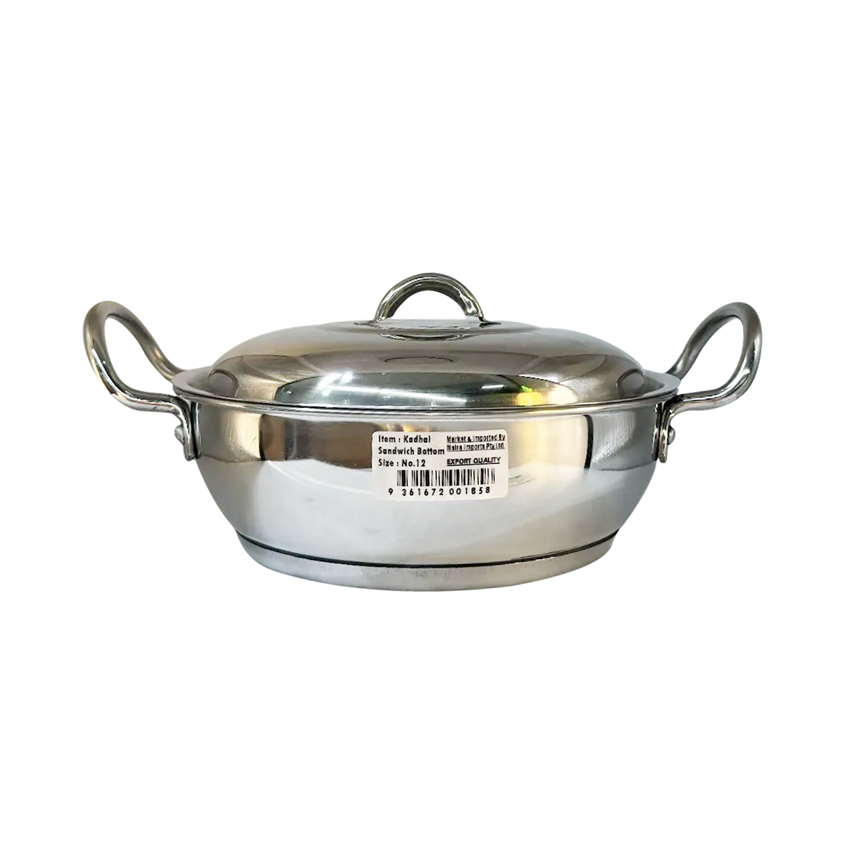 Utella - Stainless Steel Sandwich Bottom Kadahi Wok with Lid Size 13 | 1 Each