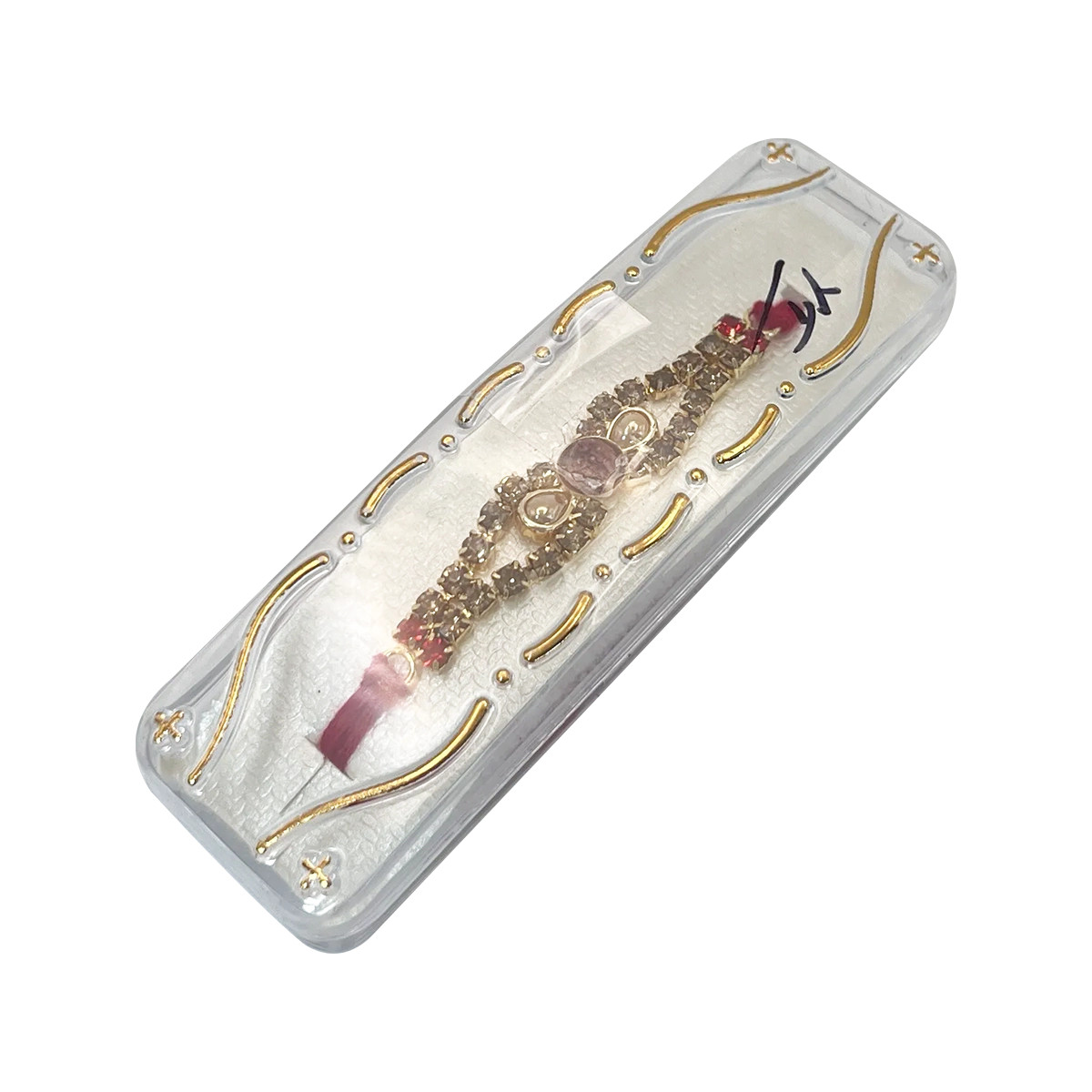 Grocerz - Elegant Crystal Studded Rakhi with Red Thread in Box YT01 | 1 Each