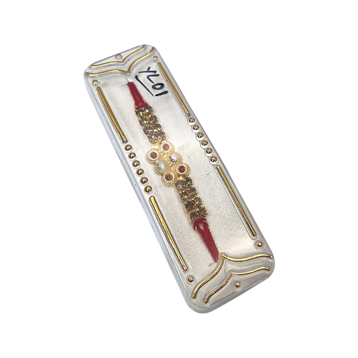 Grocerz - Elegant Crystal Studded Rakhi with Red Thread in Box YL01 | 1 Each