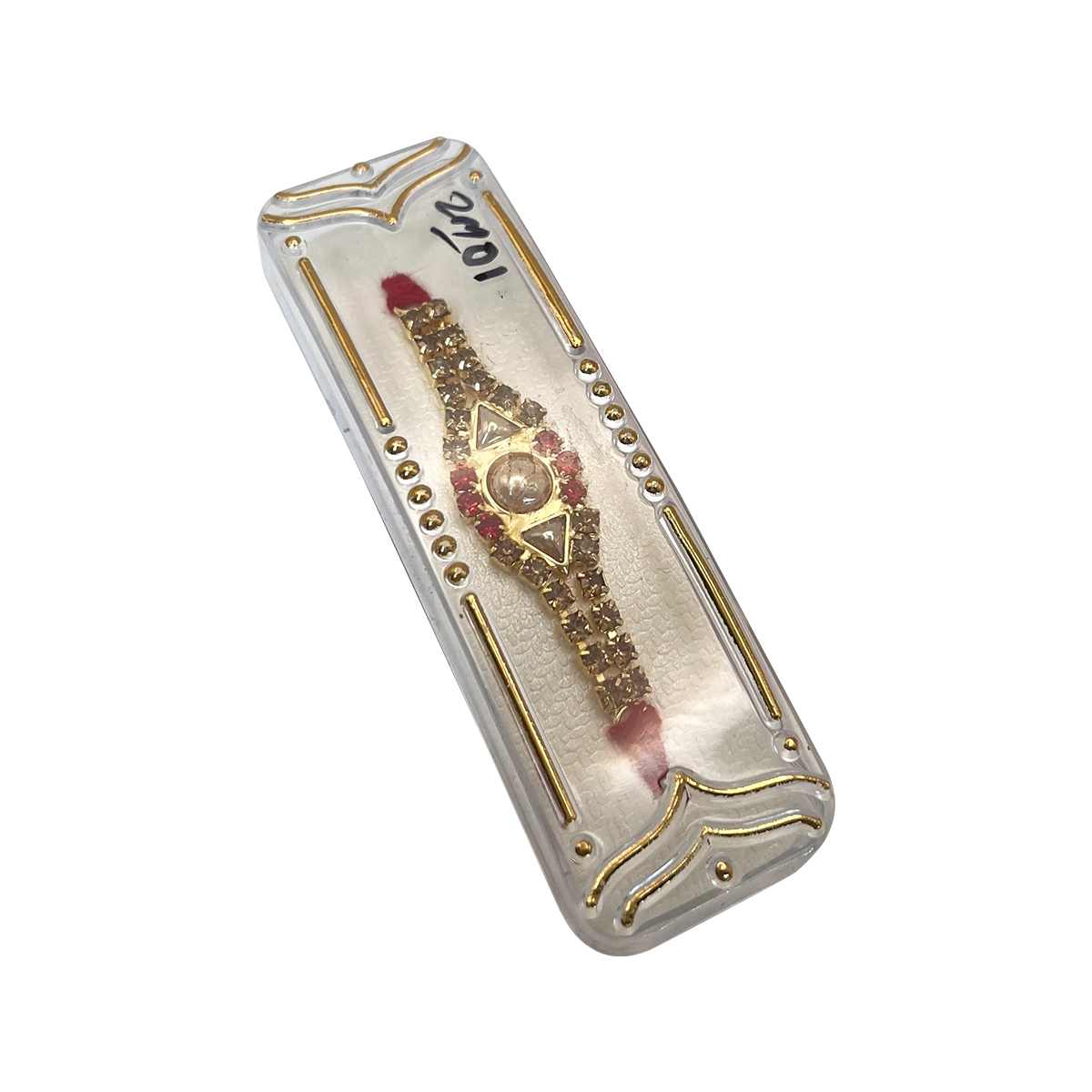 Grocerz - Elegant Crystal Studded Rakhi with Red Thread in Box ZM01 | 1 Each