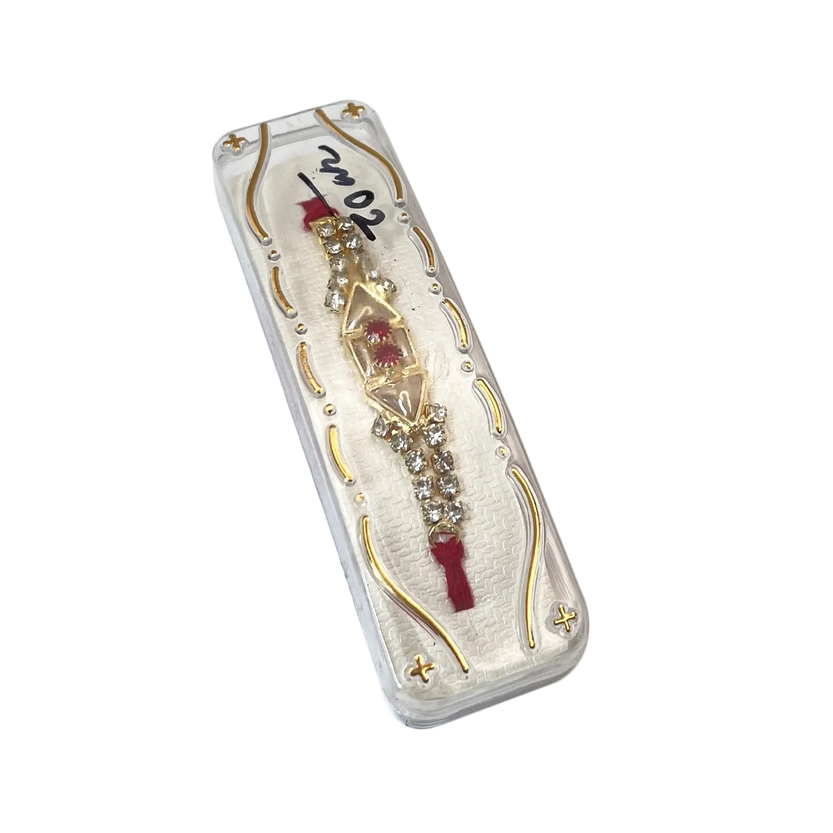 Grocerz - Elegant Crystal Studded Rakhi with Red Thread in Box ZM02 | 1 Each