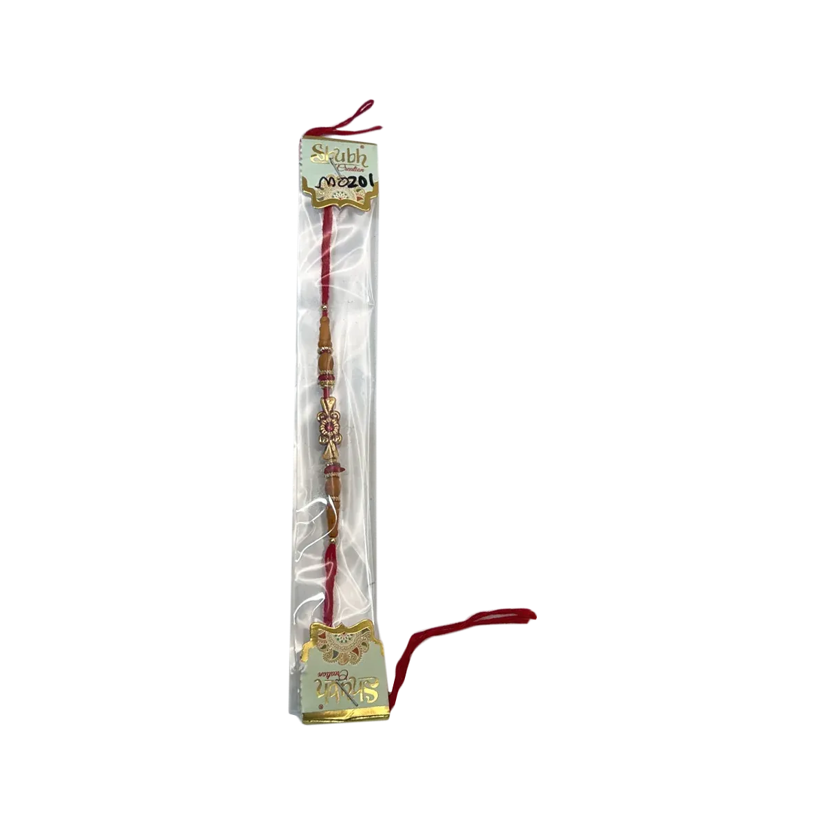 Shubh - Handmade Beaded Gold Brown & Red Mauli Rakhi M0Z01 in Pack | 1 Each