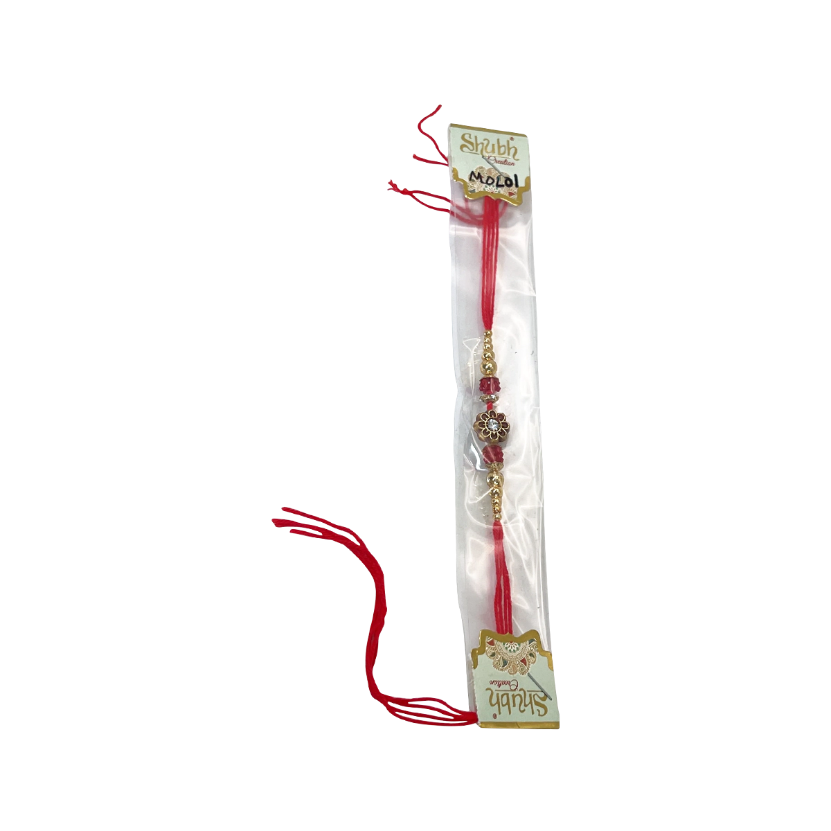 Shubh - Handmade Beaded Gold & Red Mauli Rakhi M0L01 in Pack | 1 Each