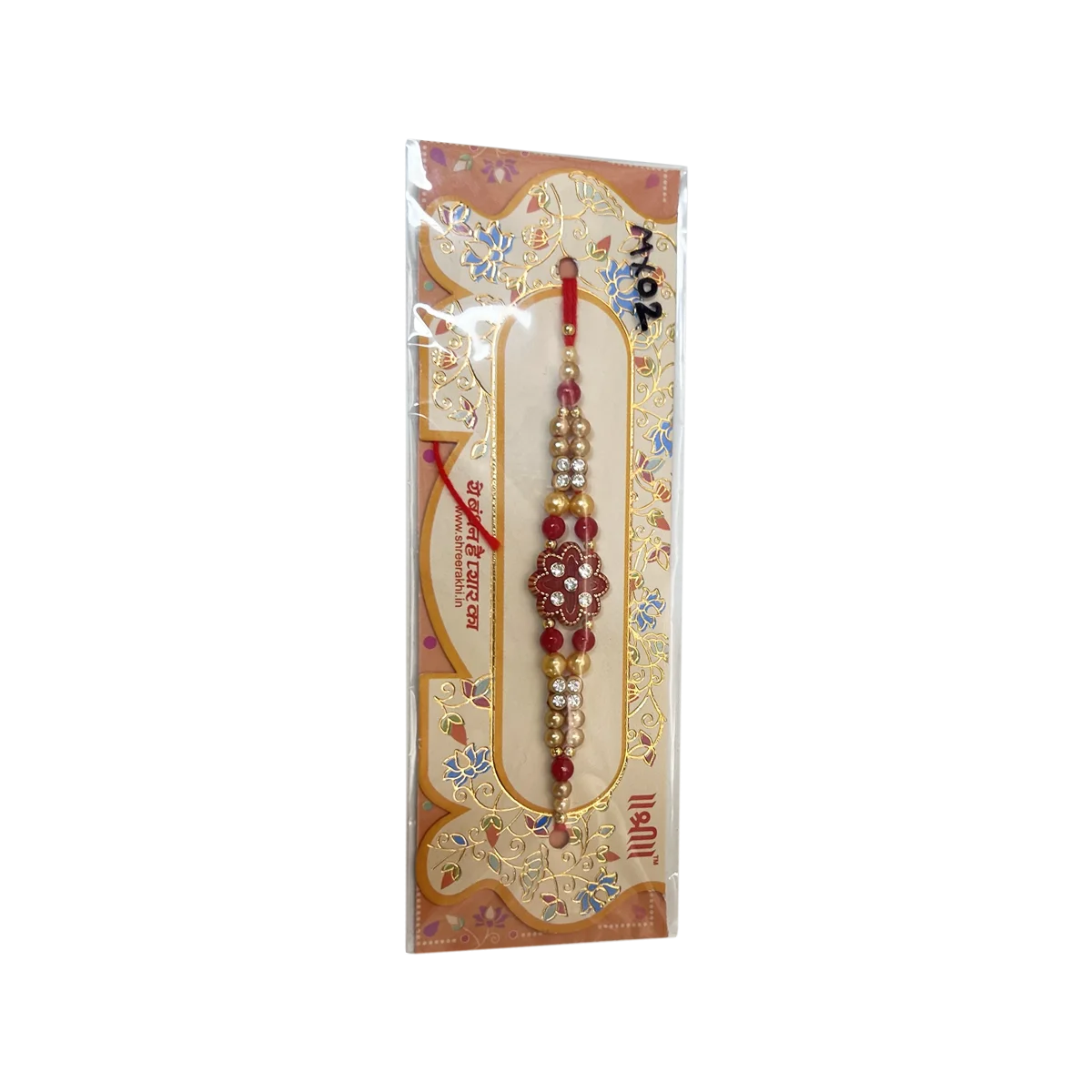 Shree - Handmade Beaded Gold & Red Thread Rakhi MX02 in Pack | 1 Each