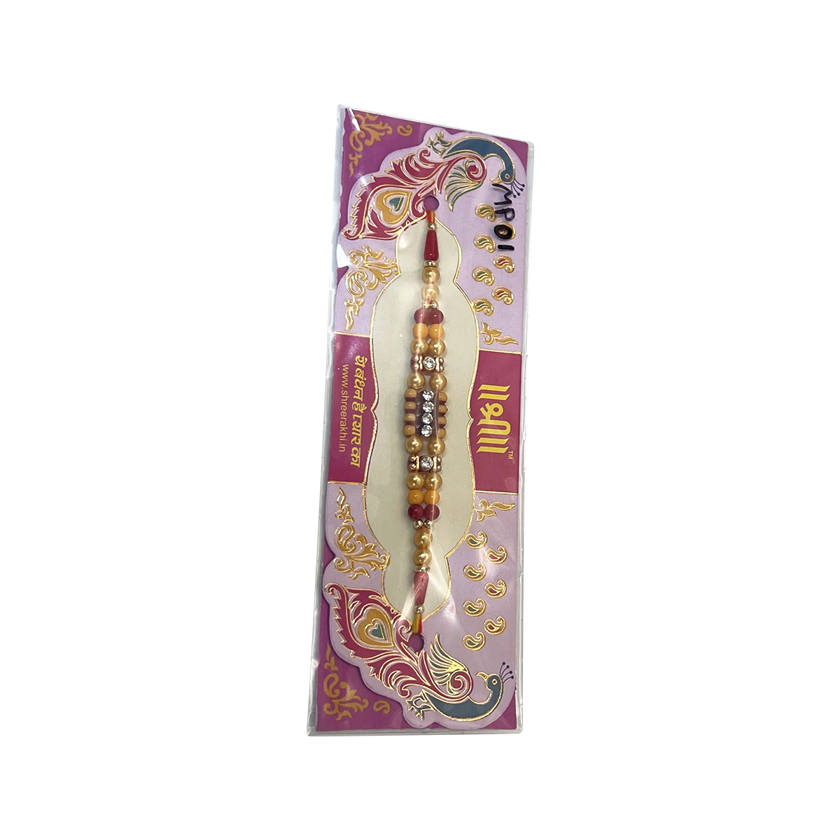 Shree - Handmade Beaded Gold & Red Thread Rakhi MP01 in Pack | 1 Each