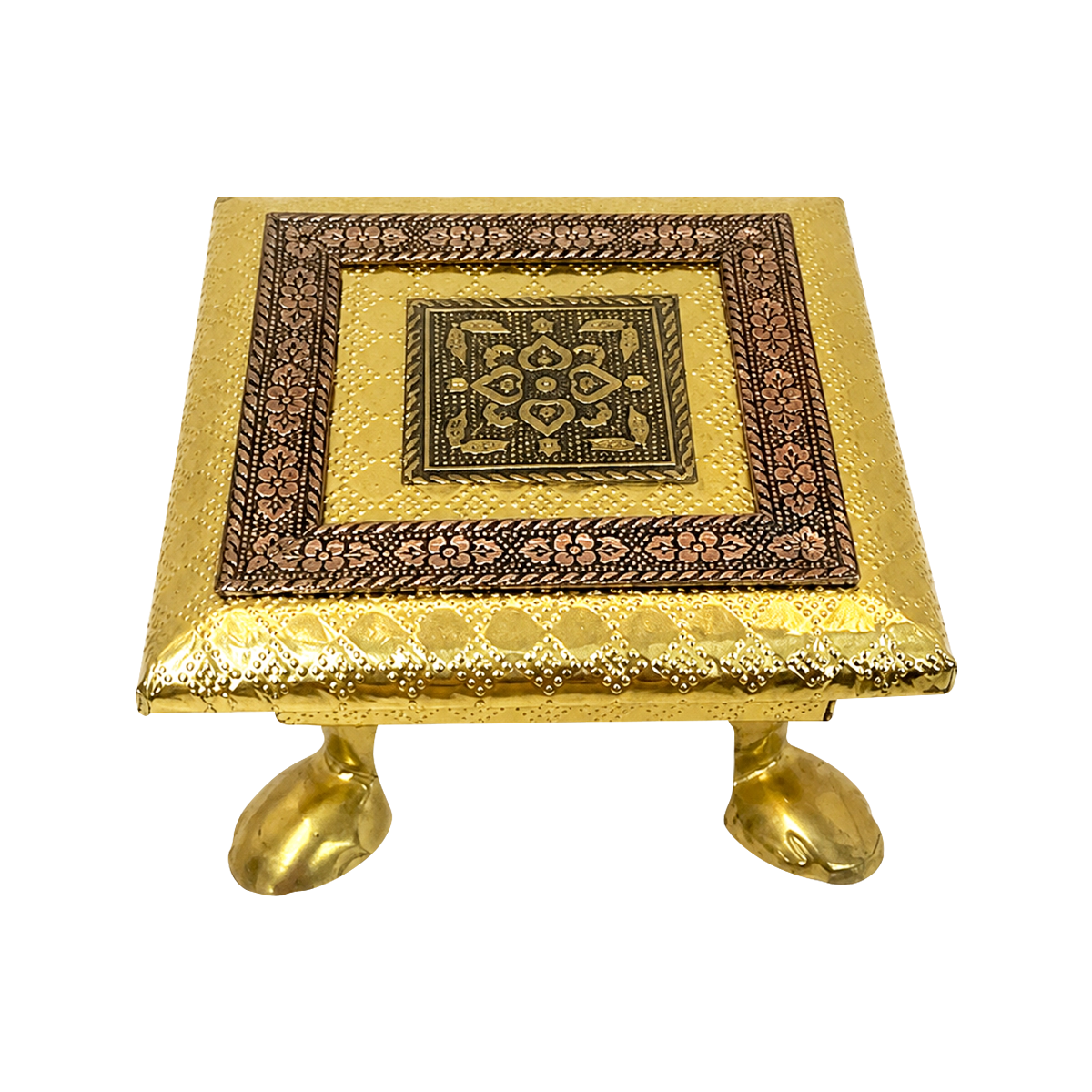 Maira's Kitchen - Golden Wooden Pooja Chowki 4x4 Inch | 1 Each